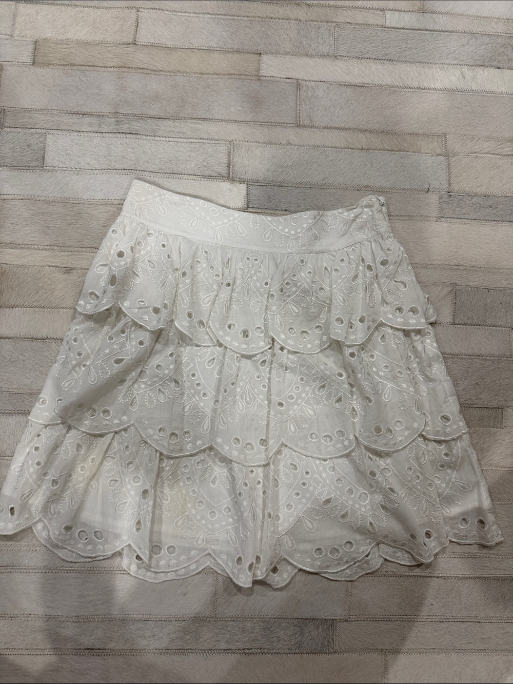 Michael Kors White Eyelet Tiered Mini Skirt